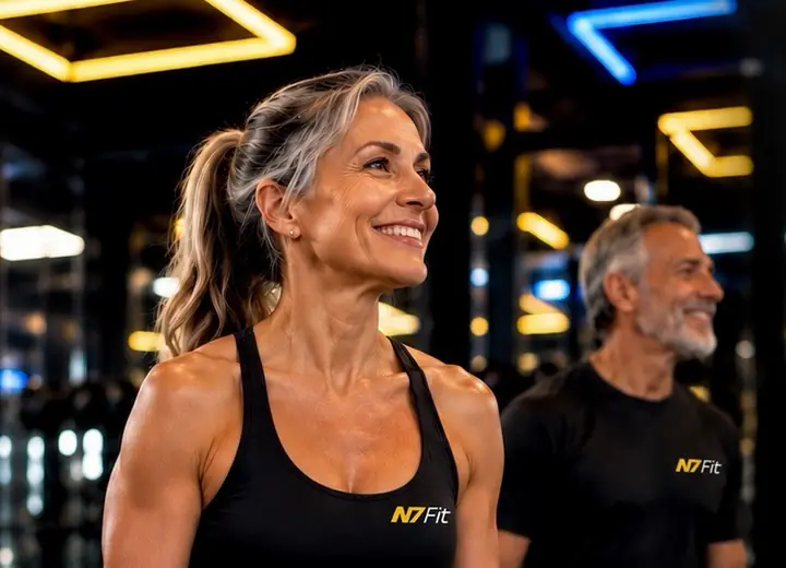 Alunos da terceira idade com a camiseta da N7 Fit